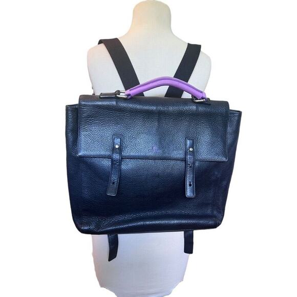 J. Estina Black Pebbled Leather Backpack Style Computer Bag Brief Case - Picture 1 of 16
